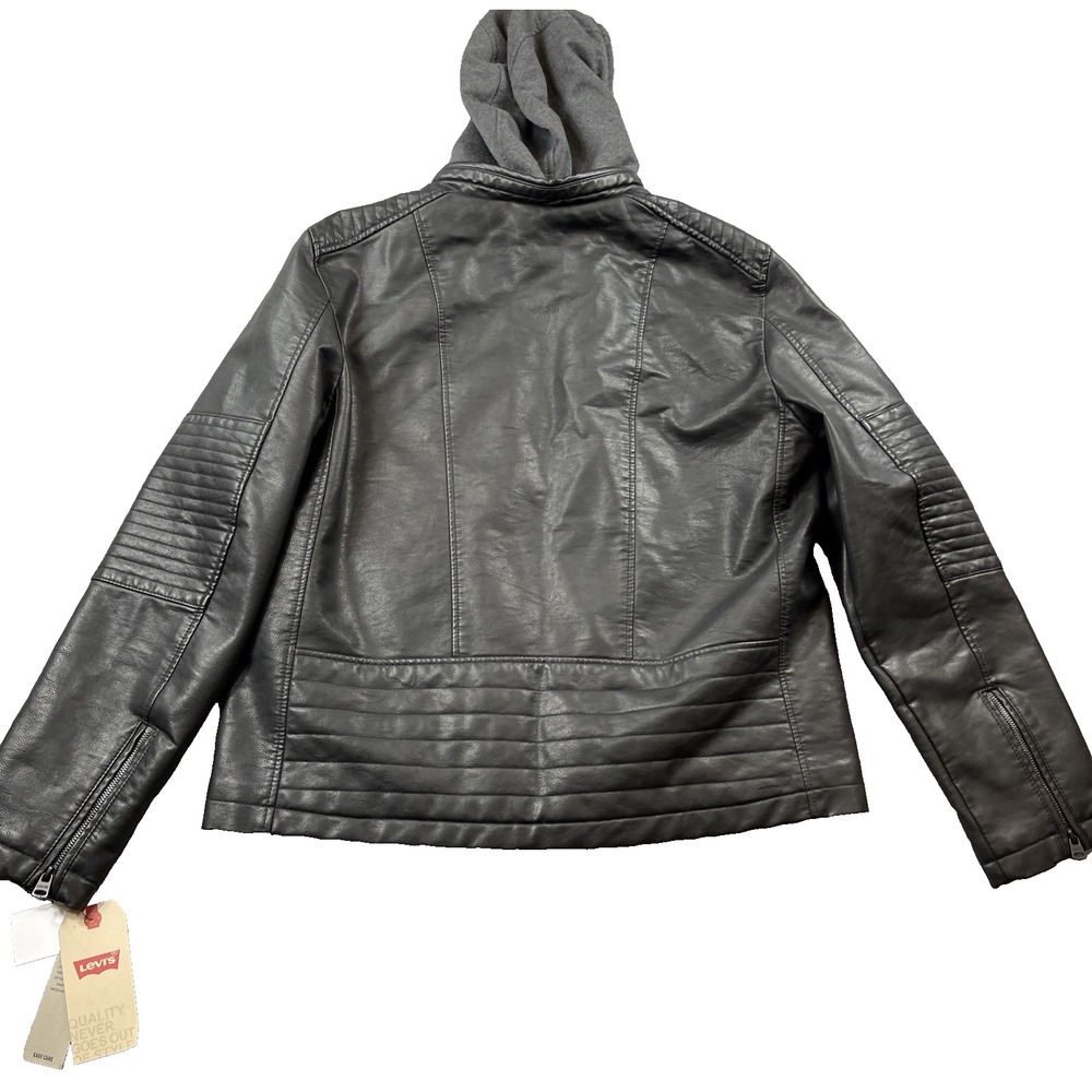 Men's Levi's Black Faux Leather Hooded Racer Jacket XL‎ NWT